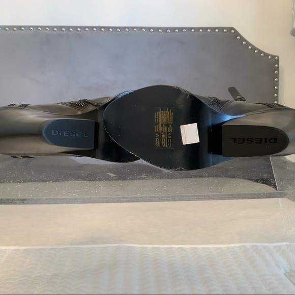 Diesel Flamingo Black leather wedge Boots 6 New - Picture 11 of 15